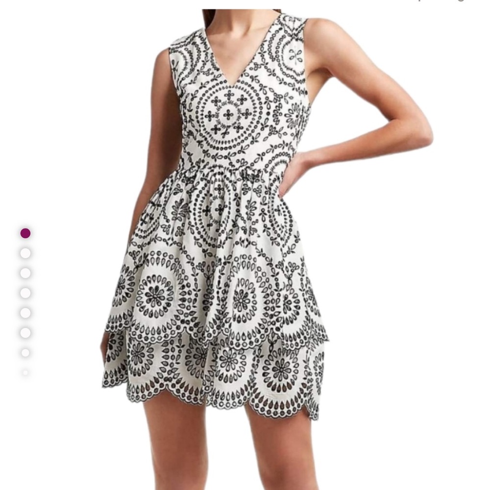 Express Black and White Eyelet Fit and Flare Mini Dress